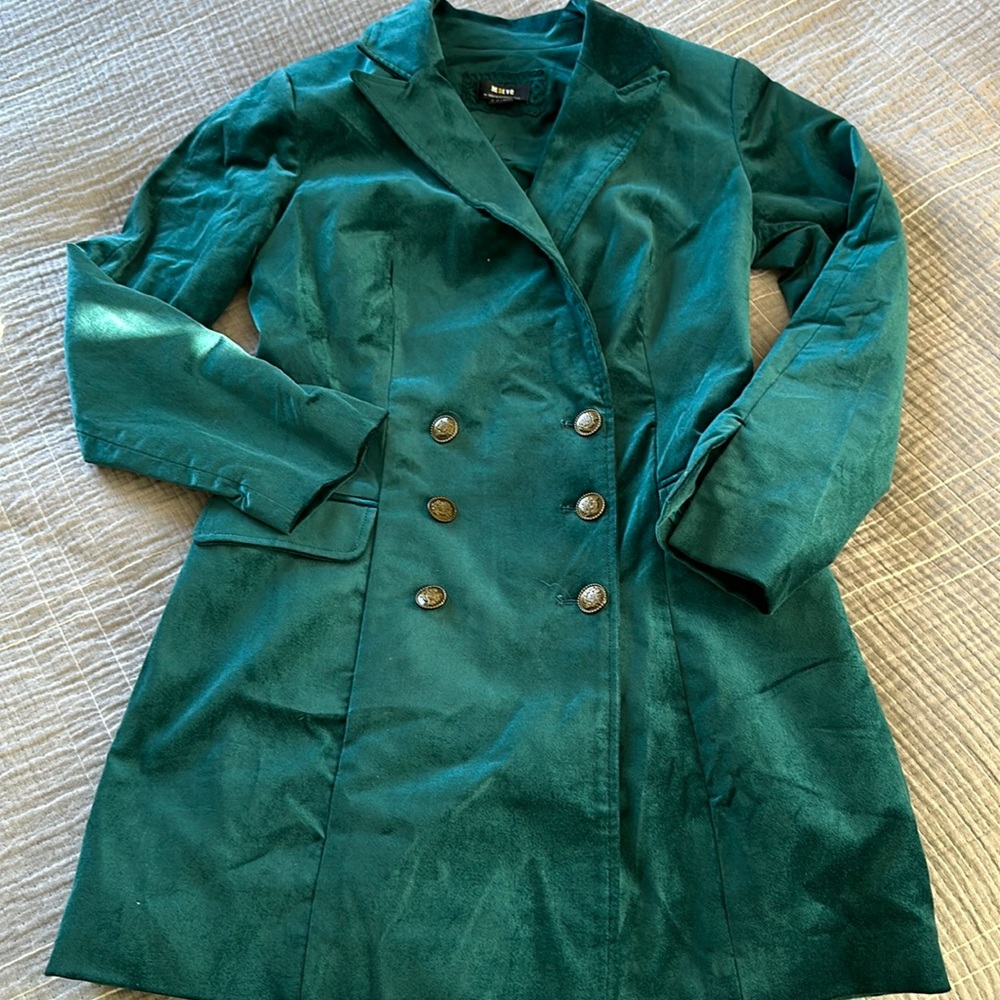 Maeve coat dress in emerald green velvet